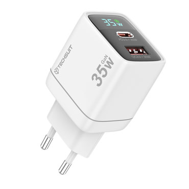 Stenski 35W polnilec Techsuit "LEDChargX (CH3)" GaN, LED prikazovalnik - bel