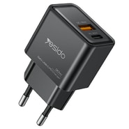 Stenski 30W polnilec Yesido "YC64" 2x USB-C in USB-A, GaN tehnologija - črn