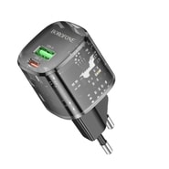Stenski 20W polnilec Borofone "Sunlight BN17" 2x USB-C Plus USB-A, PD20W, QC3.0 - črn