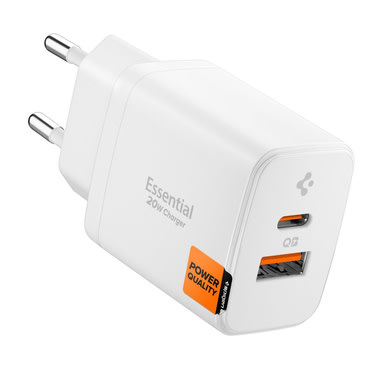 Stenski 20W polnilec Spigen "EE202EU" USB-C in USB - white