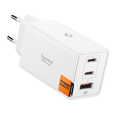 Stenski 67W polnilec Spigen "EE673EU" 2x USB-C, GaN, Quantum Boost - white