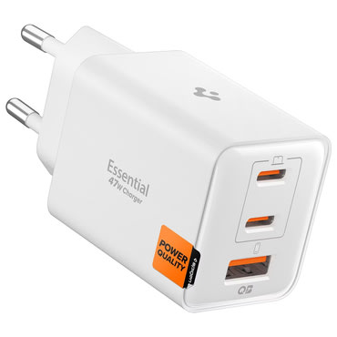 Stenski 47W polnilec Spigen "EE473EU" 2x USB-C, Quantum Boost - white
