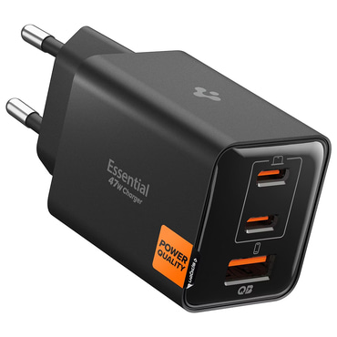 Stenski 47W polnilec Spigen "EE473EU (ACH09465)" 2x USB-C, Quantum Boost - black