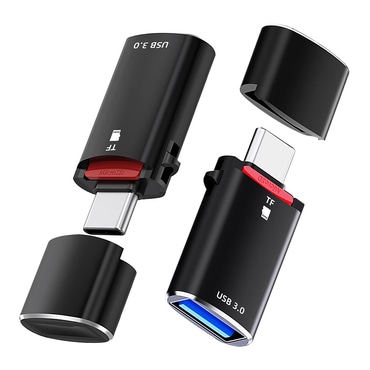 USB-A v USB-C OTG adapter Techsuit "AluVoltX CC1" 5Gbps, TF čitalnik kartic, 3A - črn