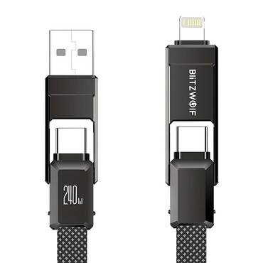 Polnilni in podatkovni 240W USB-C v USB-C v Lightning kabel Blitzwolf "BW-HDC7" 4v1 - 1.2m - black