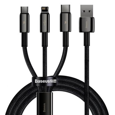 Polnilni in podatkovni USB-A v USB-C, Lightning, Micro-USB kabel Baseus "Tugsten Gold 3in1 (CAMLTWJ-01)" - 3.5A - 1.5m - black