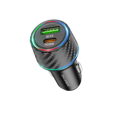 Avtomobilski 48W polnilec Borofone "Brilliant BZ21" 2x USB, PD30W, QC3.0, LED - črn
