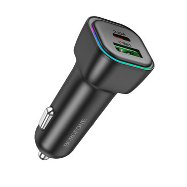 Avtomobilski 30W polnilec Borofone "Trophie BZ28A" 1x USB, 1x USB-C, LED - črn