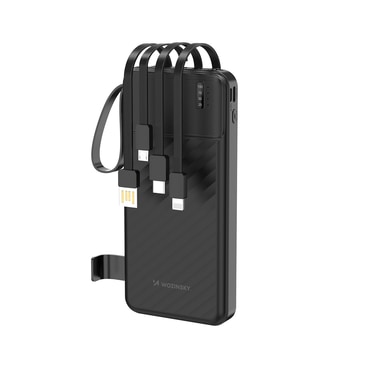 Powerbank Wozinsky "W11-B" 10.000mAh 10W z vgrajenimi kabli, stojalom in LED svetilko - črn