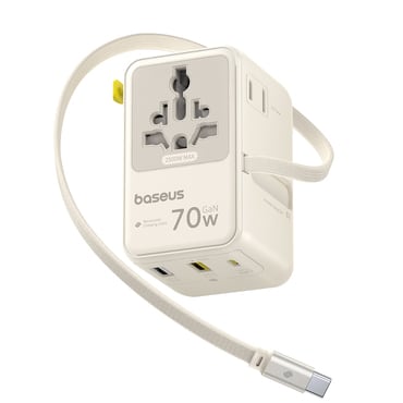 70W Potovalni adapter Baseus "EnerCore CG11 (E0307E01)" EU/UK/US/AU, 2x USB-A Plus 2x USB-C z izvlečnim kablom - white
