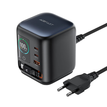 100W GaN polnilna postaja Acefast "Z10" - 3x USB-C, z izvlečnim USB-C kablom in TFT zaslonom - black