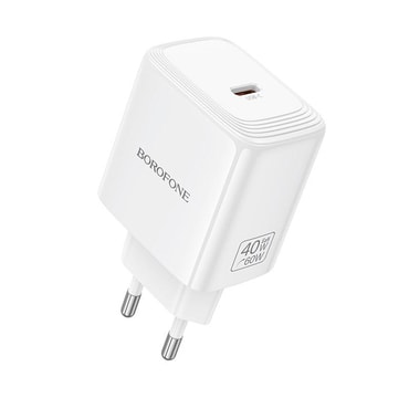 Stenski 40W polnilec Borofone "Fuente BN33" USB-C, GaN tehnologija - bel