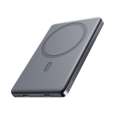 Power bank Joyroom JR-PBM08 20W 5000mAh MagSafe za brezžično polnjenje 15W, ultra tanek + USB-C - USB-C kabel - siv