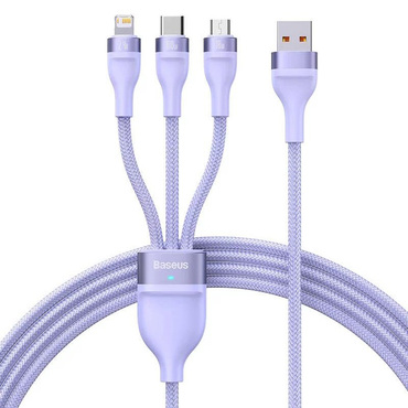 Polnilni in podatkovni 100W USB-A v USB-C, Lightning, Micro-USB kabel Baseus "Flash Series 2" - 480Mbps - 1.2m - purple