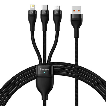 Polnilni in podatkovni 66W USB-A v USB-C, Lightning, Micro-USB kabel Baseus "Flash Series 2" - 480Mbps - 1.2m - black