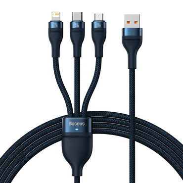 Polnilni in podatkovni 66W USB-A v USB-C, Lightning, Micro-USB kabel Baseus "Flash Series 2" - 480Mbps - 1.2m - blue
