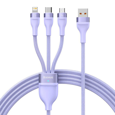 Polnilni in podatkovni 66W USB-A v USB-C, Lightning, Micro-USB kabel Baseus "Flash Series 2" - 480Mbps - 1.2m - purple