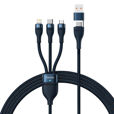 Polnilni in podatkovni 100W USB v 2x USB-C, Lightning, Micro-USB kabel Baseus "Flash Series 2" - 1.2m - blue