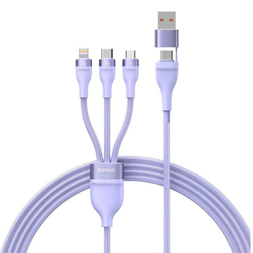 Polnilni in podatkovni 100W USB v USB-C/Lightning/Micro-USB kabel Baseus "Flash Series 2" - 1.2m - purple