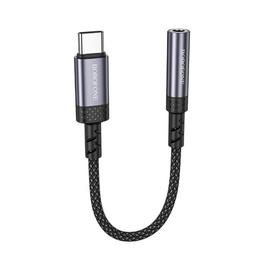 USB-C v AUX 3.5mm audio kabel Borofone "BV24" DAC čip, Plug&Play, 15cm - metal gray