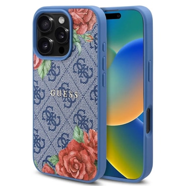 Ovitek Guess "Hardcase 4G Flower Print MagSafe" za iPhone 16 Pro - blue