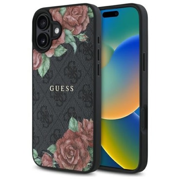 Ovitek Guess "Hardcase 4G Flower Print MagSafe" za iPhone 16 - black