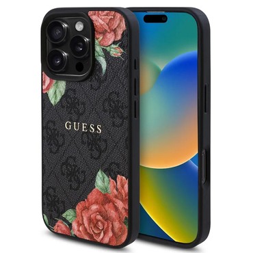 Ovitek Guess "Hardcase 4G Flower Print MagSafe" za iPhone 16 Pro - black