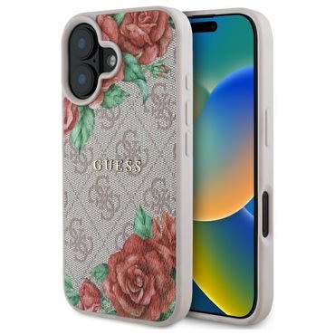 Ovitek Guess "Hardcase 4G Flower Print MagSafe" za iPhone 16 - pink