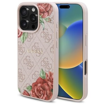 Ovitek Guess "Hardcase 4G Flower Print MagSafe" za iPhone 16 Pro - pink