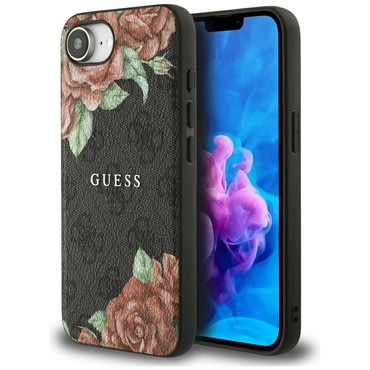 Ovitek Guess "Hardcase 4G Flower Print MagSafe" za iPhone 16e / iPhone 17e - black