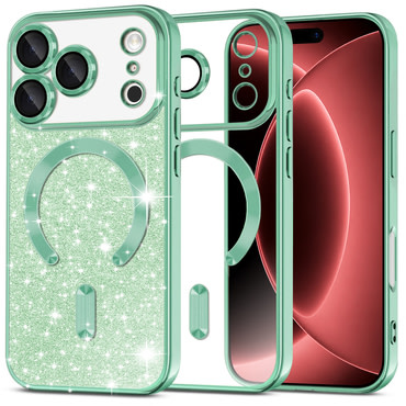 TPU gel ovitek Techsuit "Luxury Glitter MagSafe" za iPhone 17 Pro Max / iPhone 18 Pro Max - light green