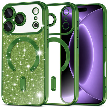 TPU gel ovitek Techsuit "Luxury Glitter MagSafe" za iPhone 17 Pro / 18 Pro - deep green