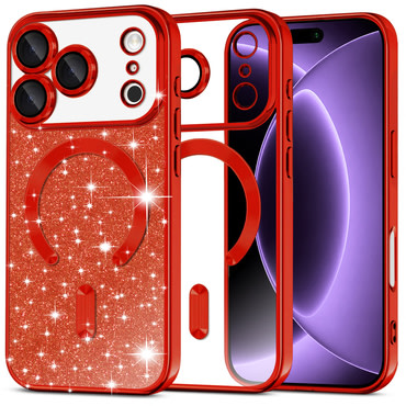 TPU gel ovitek Techsuit "Luxury Glitter MagSafe" za iPhone 17 Pro / 18 Pro - red