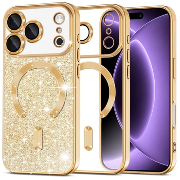 TPU gel ovitek Techsuit "Luxury Glitter MagSafe" za iPhone 17 Pro / 18 Pro - gold