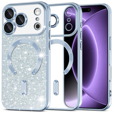 TPU gel ovitek Techsuit "Luxury Glitter MagSafe" za iPhone 17 Pro / 18 Pro - light blue