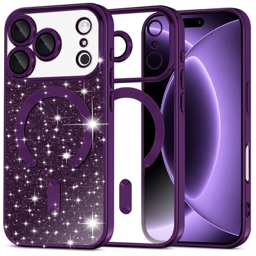 TPU gel ovitek Techsuit "Luxury Glitter MagSafe" za iPhone 17 Pro / 18 Pro - deep purple