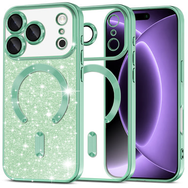 TPU gel ovitek Techsuit "Luxury Glitter MagSafe" za iPhone 17 Pro / 18 Pro - light green