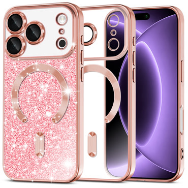 TPU gel ovitek Techsuit "Luxury Glitter MagSafe" za iPhone 17 Pro / 18 Pro - rose gold