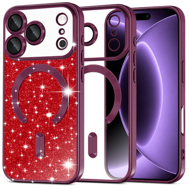 TPU gel ovitek Techsuit "Luxury Glitter MagSafe" za iPhone 17 Pro / 18 Pro - dark cherry