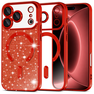 TPU gel ovitek Techsuit "Luxury Glitter MagSafe" za iPhone 17 Pro Max / 18 Pro Max - red