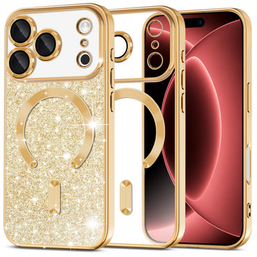 TPU gel ovitek Techsuit "Luxury Glitter MagSafe" za iPhone 17 Pro Max / 18 Pro Max - gold