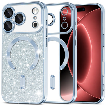 TPU gel ovitek Techsuit "Luxury Glitter MagSafe" za iPhone 17 Pro Max / 18 Pro Max - light blue