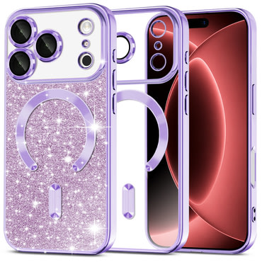 TPU gel ovitek Techsuit "Luxury Glitter MagSafe" za iPhone 17 Pro Max / 18 Pro Max - light purple