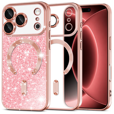 TPU gel ovitek Techsuit "Luxury Glitter MagSafe" za iPhone 17 Pro Max / 18 Pro Max - rose gold