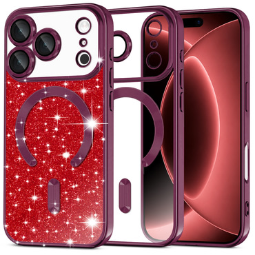TPU gel ovitek Techsuit "Luxury Glitter MagSafe" za iPhone 17 Pro Max / 18 Pro Max - dark cherry