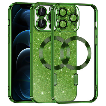 TPU gel ovitek Techsuit "Luxury Glitter MagSafe" za iPhone 12 Pro Max - deep green