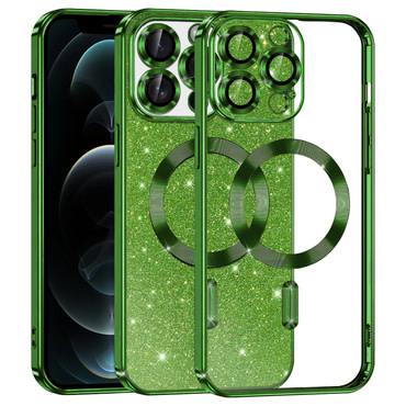 TPU gel ovitek Techsuit "Luxury Glitter MagSafe" za iPhone 12 Pro - deep green