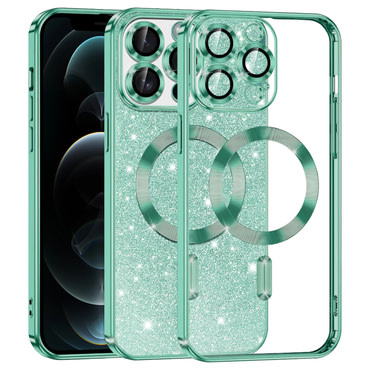 TPU gel ovitek Techsuit "Luxury Glitter MagSafe" za iPhone 12 Pro - light green