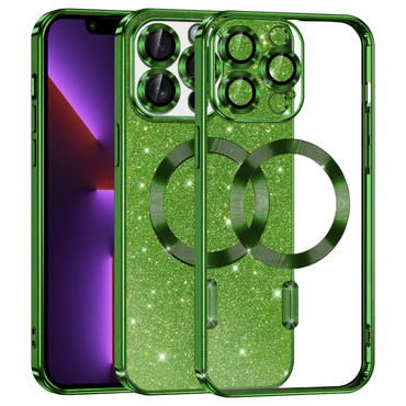 TPU gel ovitek Techsuit "Luxury Glitter MagSafe" za iPhone 13 Pro - deep green