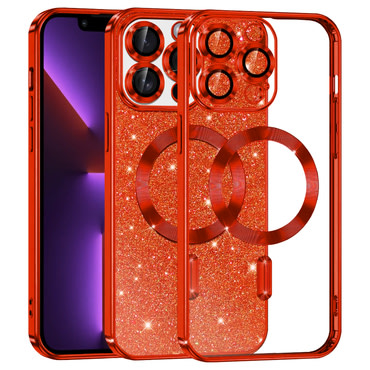 TPU gel ovitek Techsuit "Luxury Glitter MagSafe" za iPhone 13 Pro - red